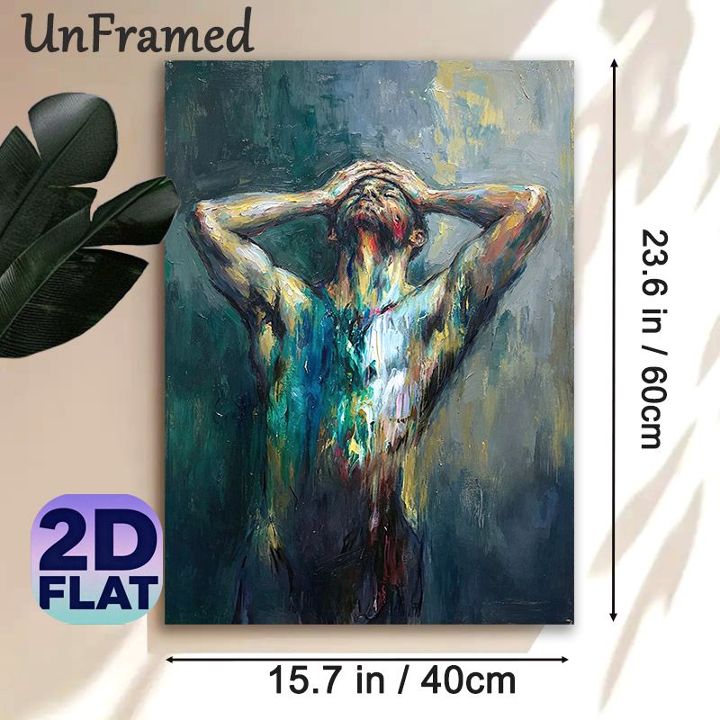 Abstract Male Figure Painting Poster, Vibrant Impasto-style Emotional Half-Nude Figure Poster, Bold Expressive Color Strokes To Add Dramatic Artistic_maomaolike.com