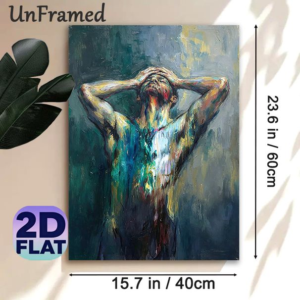 Abstract Male Figure Painting Poster, Vibrant Impasto-style Emotional Half-Nude Figure Poster, Bold Expressive Color Strokes To Add Dramatic Artistic_maomaolike.com