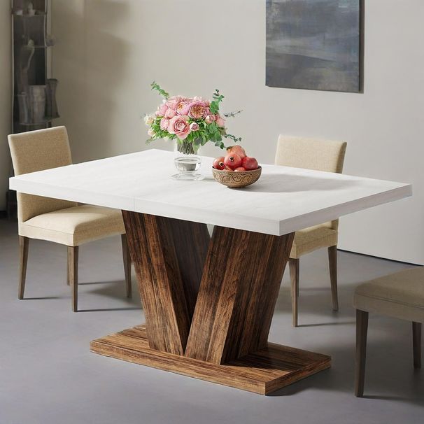 47-Inch Dining Table For 4, White Kitchen Dinner Table With Heavy Duty Pedestal, Farmhouse Wooden Eating Table_maomaolike.com