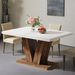 47-Inch Dining Table For 4, White Kitchen Dinner Table With Heavy Duty Pedestal, Farmhouse Wooden Eating Table_maomaolike.com