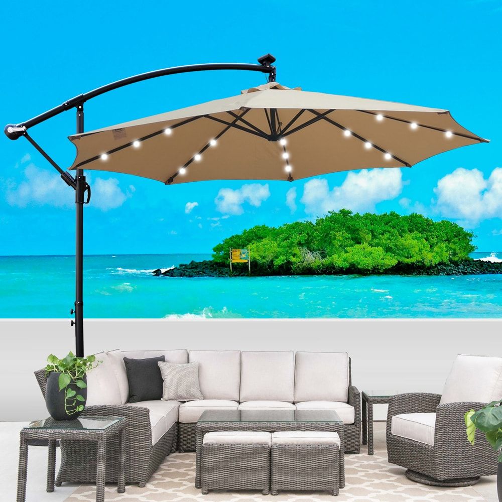 10 Ft Outdoor Patio Umbrella Solar Powered LED Lighted Sun Shade Market Waterproof 8 Ribs Umbrella With Crank And Cross Base For Garden Deck Backyard Pool Shade Outside Deck Swimming Pool_maomaolike.com