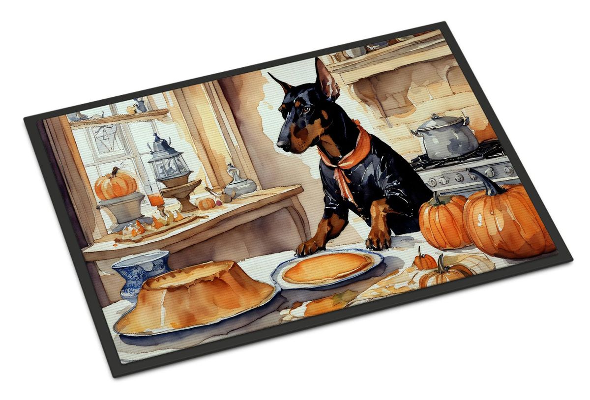 Doberman Pinscher Fall Kitchen Pumpkins Doormat Front Door Mat Indoor Outdoor Rugs For Entryway, Non Slip Washable Low Pile, 24H X 36W_maomaolike.com