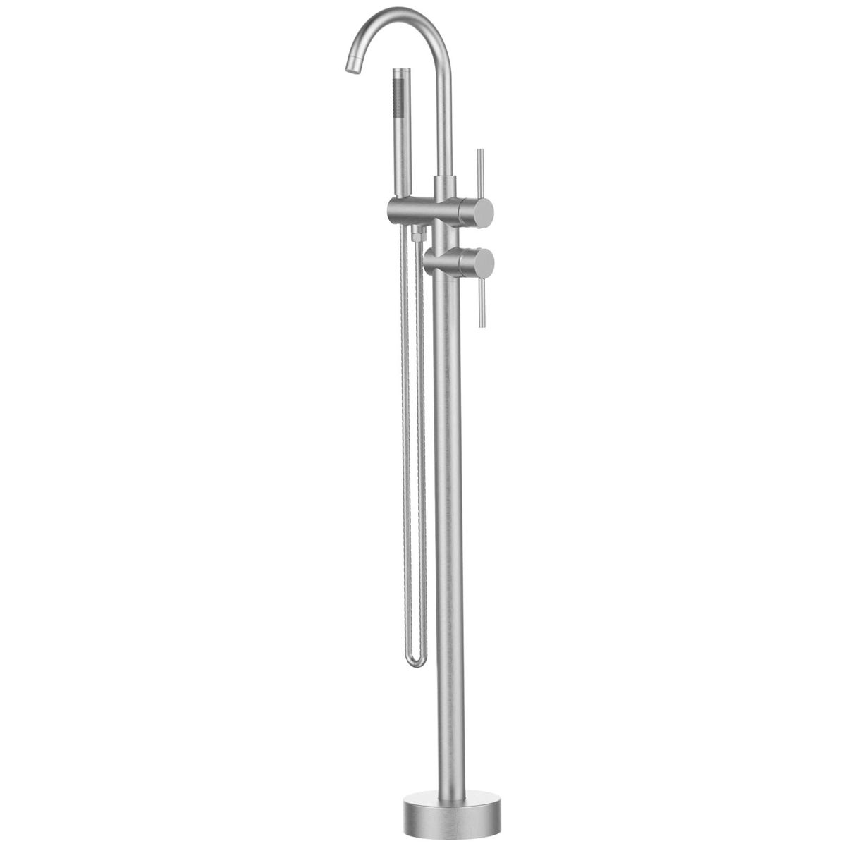 Floor Mount Bathtub Faucet Freestanding Tub Filler Brushed Nickel Standing High Flow Shower Faucets With Handheld Shower Mixer Taps Swivel Spout_maomaolike.com