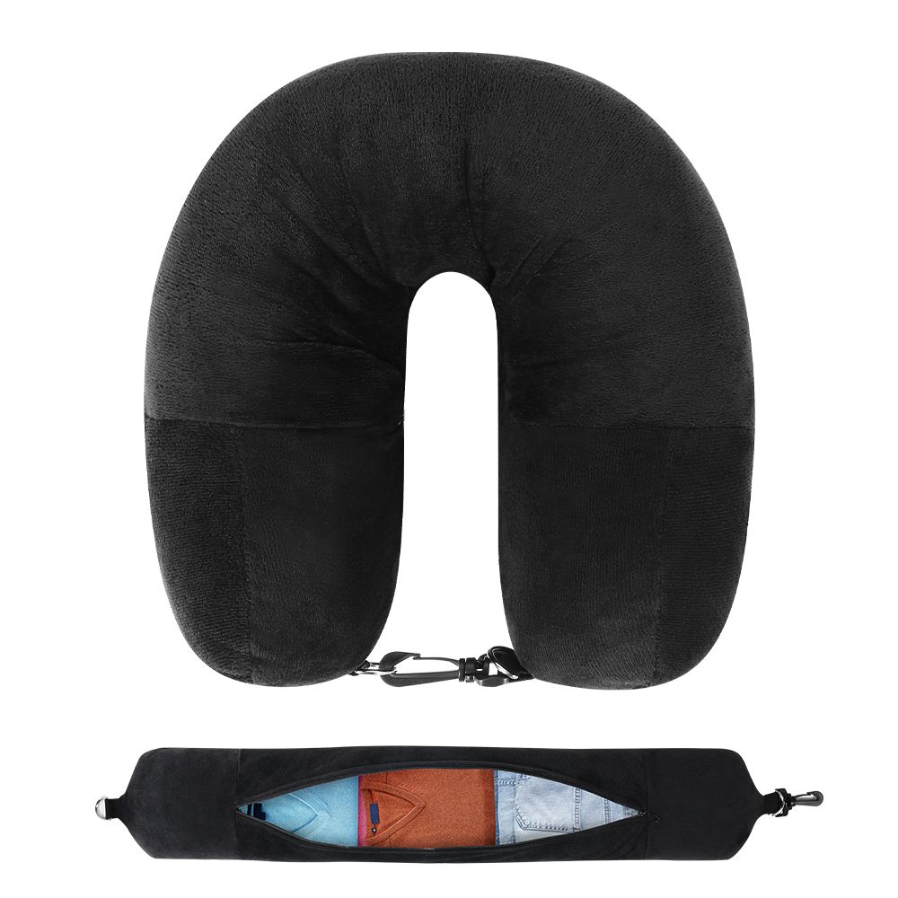 with Fillable Clothing U-Shaped Pillowcase, Extra Storage Bag, Velvet Neck Pillow Cover For Airplane Travel_maomaolike.com