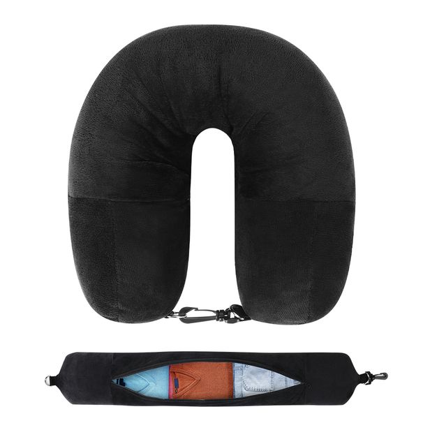 with Fillable Clothing U-Shaped Pillowcase, Extra Storage Bag, Velvet Neck Pillow Cover For Airplane Travel_maomaolike.com