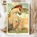 Summer Maiden Painting Poster, Elegant Art Nouveau Style Poster, Graceful Maiden With Red Floral Crown By Waterside, Delicate Vintage Decor Ideal For_maomaolike.com