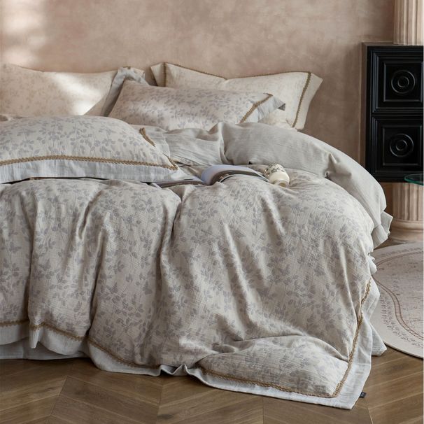 2 Soft Minimalist Style Cotton Linen Jacquard Four-Piece Set Exquisite Embroidery Skin-Friendly Breathable Bedding Home Textile_maomaolike.com