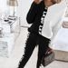 Women's yarn-dyed ribbon splicing long sleeve T-shirt pencil pants casual suit_maomaolike.com