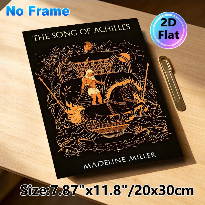 Achilles Greek Mythology Painting Poster, Vintage Line Art Orange-hued Chariot Scene Poster, Captivating Literary-inspired Decor Ideal For Living_maomaolike.com