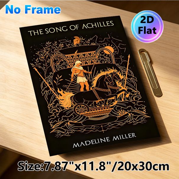 Achilles Greek Mythology Painting Poster, Vintage Line Art Orange-hued Chariot Scene Poster, Captivating Literary-inspired Decor Ideal For Living_maomaolike.com