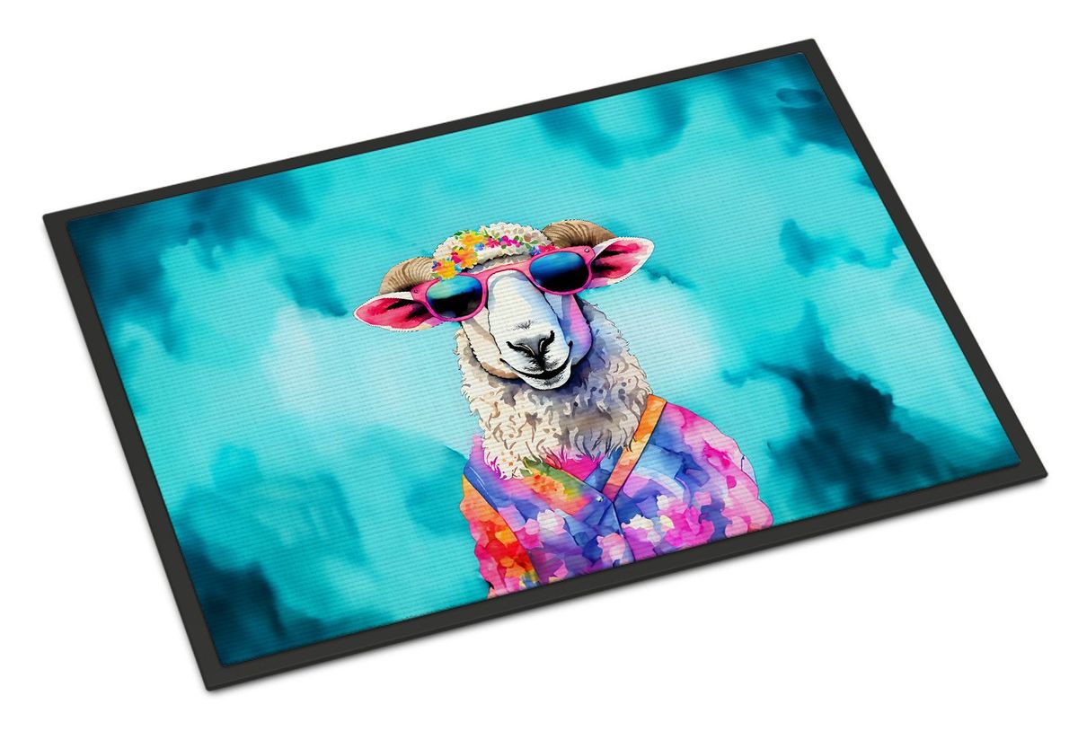 Hippie Animal Sheep Doormat Front Door Mat Indoor Outdoor Rugs For Entryway, Non Slip Washable Low Pile, 24H X 36W_maomaolike.com