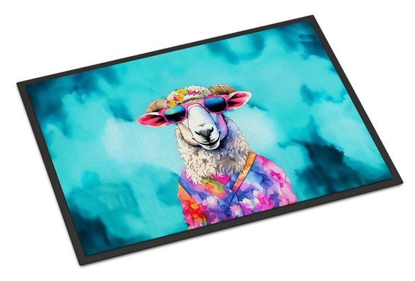 Hippie Animal Sheep Doormat Front Door Mat Indoor Outdoor Rugs For Entryway, Non Slip Washable Low Pile, 24H X 36W_maomaolike.com