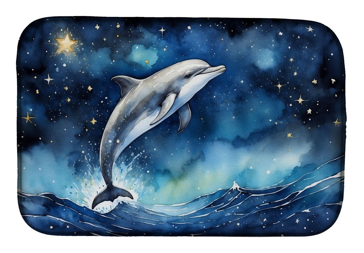 Dolphin In A Starry Sea Dish Drying Mat Absorbent Dish Drying Mat Pad For Kitchen Counter Dish Drainer Mat For Countertop, 14 X 21", Multicolor_maomaolike.com