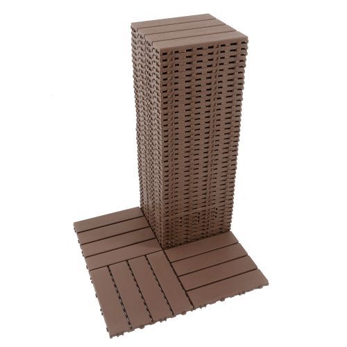 Plastic Interlocking Deck Tiles,44 Pack Patio Deck Tiles,12"x12" Square Waterproof Outdoor All Weather Use, Patio Decking Tiles For Poolside Balcony Backyard, Brown_maomaolike.com