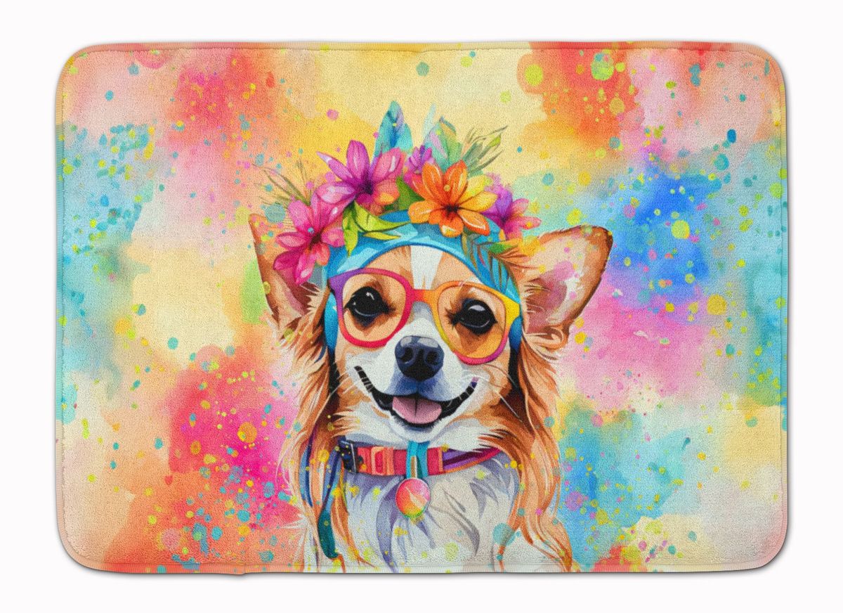 Chihuahua Hippie Dawg Memory Foam Kitchen Mat Machine Washable Anti-Fatigue Mat Cushion Comfort Bath Mat Or Kitchen Rug_maomaolike.com