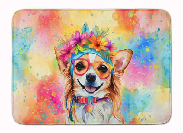 Chihuahua Hippie Dawg Memory Foam Kitchen Mat Machine Washable Anti-Fatigue Mat Cushion Comfort Bath Mat Or Kitchen Rug_maomaolike.com