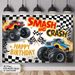 Monster Truck Birthday Party Banner - 2D Flat Polyester Backdrop With Checkered Flag Design, Wall Hanging Photo Props, Party Decor_maomaolike.com