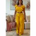 Women's clothing fashion ruffled short-sleeved tops with hip-revealing high-waist wide-leg pants two-piece suit_maomaolike.com