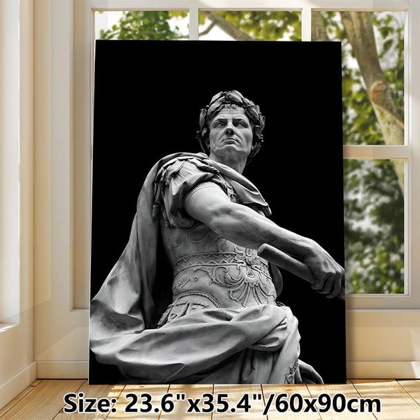 Roman Emperor Statue Painting Poster, Monochrome Classical Sculpture Detail Poster, Elegant Historical Art Piece For Study And Living Room Decor_maomaolike.com