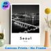 Seoul Night Cityscape Painting Poster, Monochrome Urban River & Bridge Skyline Poster, Stylish City Night View Decor Suitable For Living Room, Office_maomaolike.com