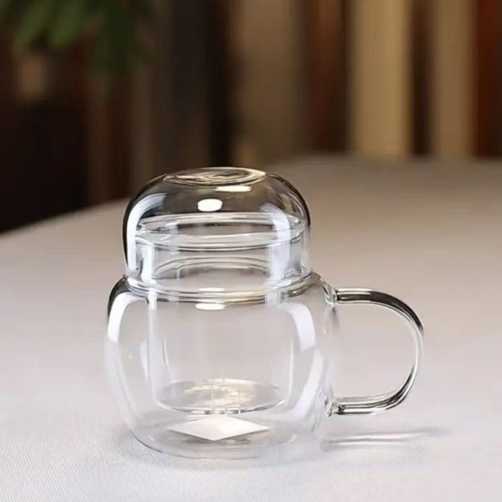 3-piece Set Of Thickened Glass Tea Cups With Lids, Round And Fun Tea Cups, Heat-resistant High Borosilicate Glass Flower Tea Office Cups_maomaolike.com