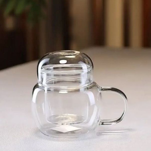 3-piece Set Of Thickened Glass Tea Cups With Lids, Round And Fun Tea Cups, Heat-resistant High Borosilicate Glass Flower Tea Office Cups_maomaolike.com