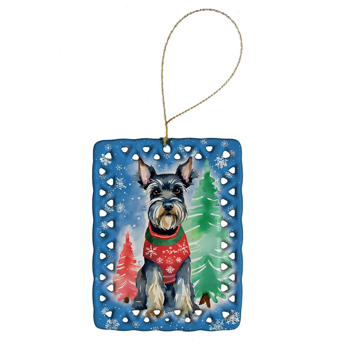 Schnauzer Christmas Porcelain Ornament Christmas Tree Hanging Decorations For Home Christmas Holiday, Rectangle, Gift, Multicolor_maomaolike.com