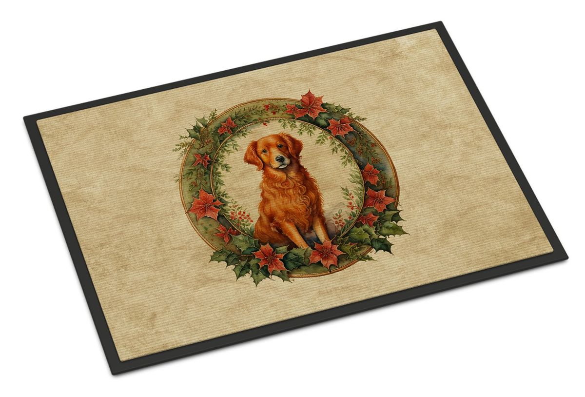Nova Scotia Duck Tolling Retriever Christmas Flowers Doormat Front Door Mat Indoor Outdoor Rugs For Entryway, Non Slip Washable Low Pile, 24H X 36W_maomaolike.com