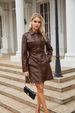New mid-length leather coat with belt long-sleeved leather trench coat fashionable coat woman_maomaolike.com
