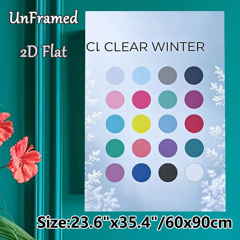 Clear Winter Color Palette Painting Poster, Frosty Branch & Vibrant Color Dots Poster, Offers Winter-inspired Color Scheme References, Ideal For_maomaolike.com