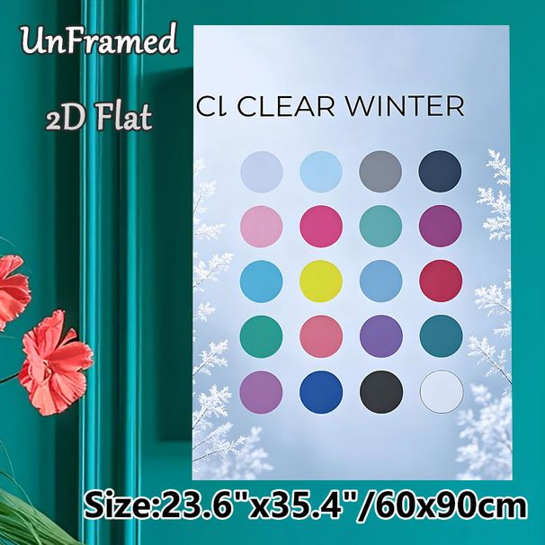 Clear Winter Color Palette Painting Poster, Frosty Branch & Vibrant Color Dots Poster, Offers Winter-inspired Color Scheme References, Ideal For_maomaolike.com