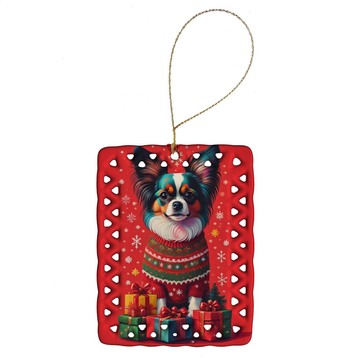 Papillon Holiday Christmas Porcelain Ornament Christmas Tree Hanging Decorations For Home Christmas Holiday, Rectangle, Gift, Multicolor_maomaolike.com