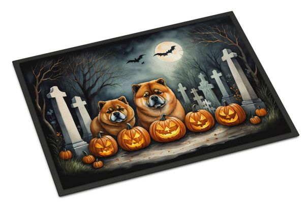 Chow Chow Spooky Halloween Doormat Front Door Mat Indoor Outdoor Rugs For Entryway, Non Slip Washable Low Pile, 24H X 36W_maomaolike.com