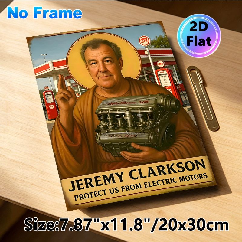 V6 Engine & Sacred-style Male Painting Poster, Retro Gas Station Scene Poster, Humorous Automotive Decor Ideal For Garage, Man Cave, Auto-related_maomaolike.com