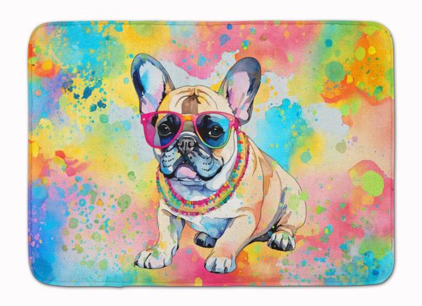 French Bulldog Hippie Dawg Memory Foam Kitchen Mat Machine Washable Anti-Fatigue Mat Cushion Comfort Bath Mat Or Kitchen Rug_maomaolike.com