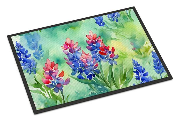 Texas Bluebonnets In Watercolor Doormat Front Door Mat Indoor Outdoor Rugs For Entryway, Non Slip Washable Low Pile, 24H X 36W_maomaolike.com