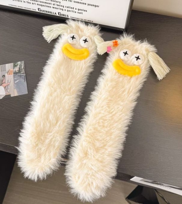 Plush socks funny home winter warm thick coral fleece sleeping socks cute ugly big eyes floor socks_maomaolike.com