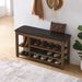 A Height-adjustable Long Shoe-changing Bench,made Of Natural Rubberwood,comes With A Comfortable Seat,concealed Storage Space And Large Storage Compartments. Features Natural Wood Grain.Brown_maomaolike.com