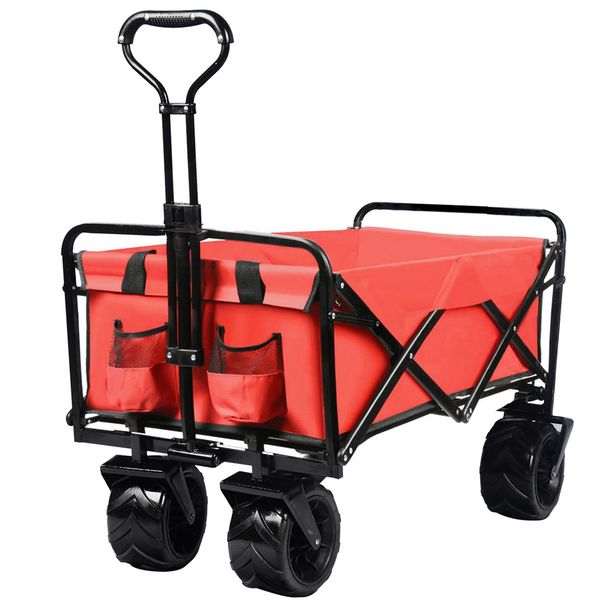 Collapsible Heavy Duty Beach Wagon Cart Outdoor Folding Utility Camping Garden Beach Cart With Universal Wheels Adjustable Handle Shopping_maomaolike.com