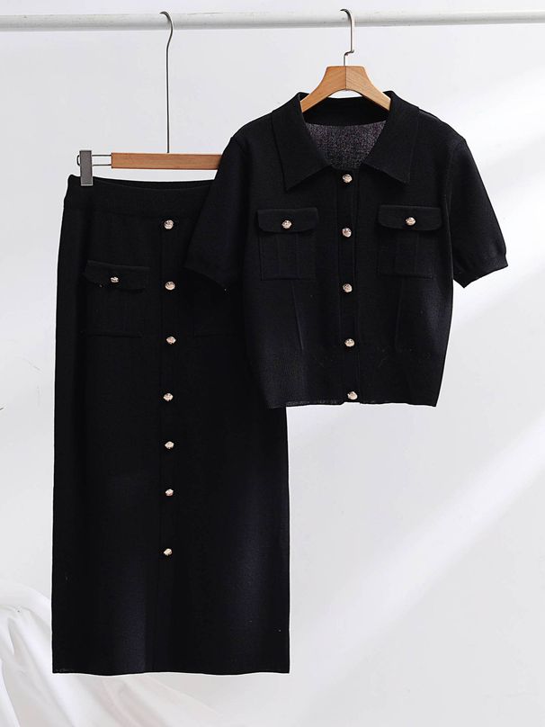 Women's Clothing high grade knitted suit spring and autumn new sweet and gentle short sleeved dress, two pieces_maomaolike.com