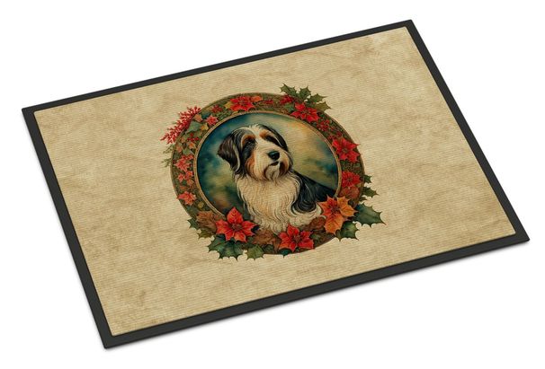 Bearded Collie Christmas Flowers Doormat Front Door Mat Indoor Outdoor Rugs For Entryway, Non Slip Washable Low Pile, 24H X 36W_maomaolike.com