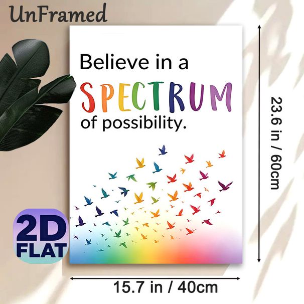 Inspirational Spectrum Motivational Painting Poster, Vibrant Rainbow-hued Typography With Flying Colorful Birds Poster, Uplifting Positive Message_maomaolike.com