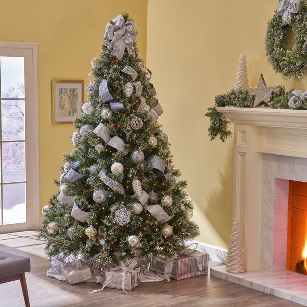 9' Cashmere And Snow Bristle Mixed Tree With 105 Pine Cones And 1200Clear Lights-UL,2317tips,Dia:69_maomaolike.com
