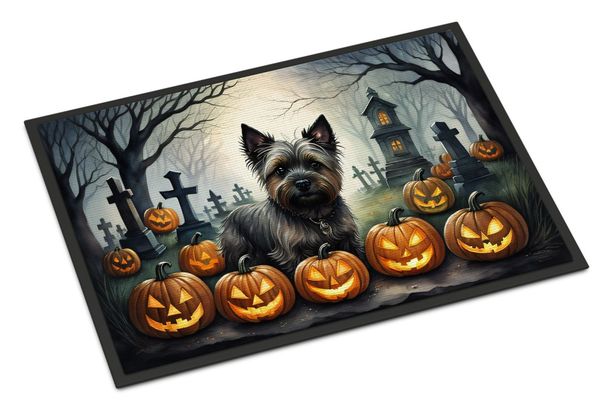 Cairn Terrier Spooky Halloween Doormat Front Door Mat Indoor Outdoor Rugs For Entryway, Non Slip Washable Low Pile, 24H X 36W_maomaolike.com