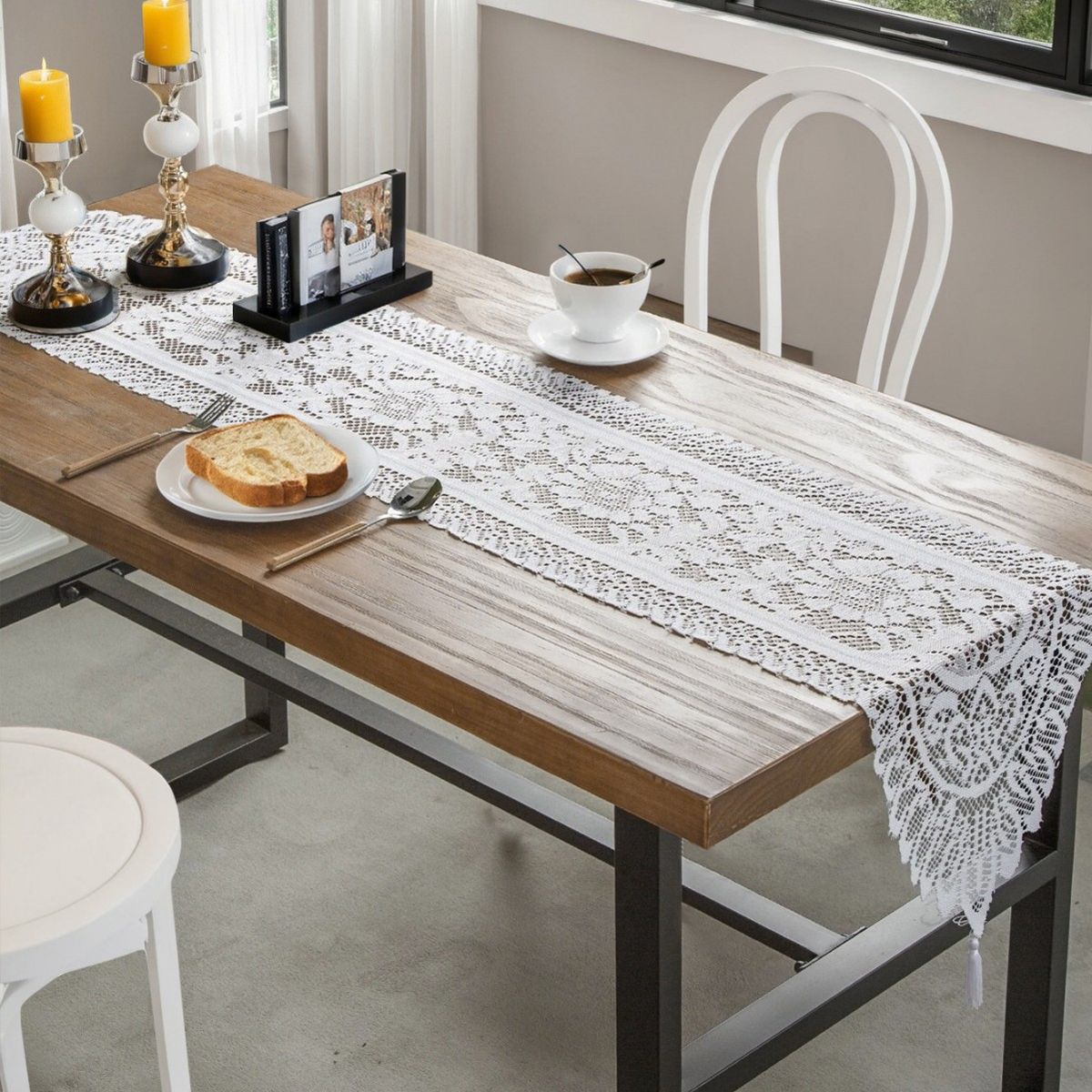 Warp Knitted Lace Tassel Home Dining Cloth Table Runner Decoration_maomaolike.com