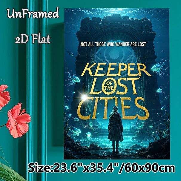 Keeper Of The Lost Cities Themed Painting Poster, Mysterious Underwater Ancient Ruins With Glowing Marine Life Poster, Atmospheric Fantasy Artwork For_maomaolike.com