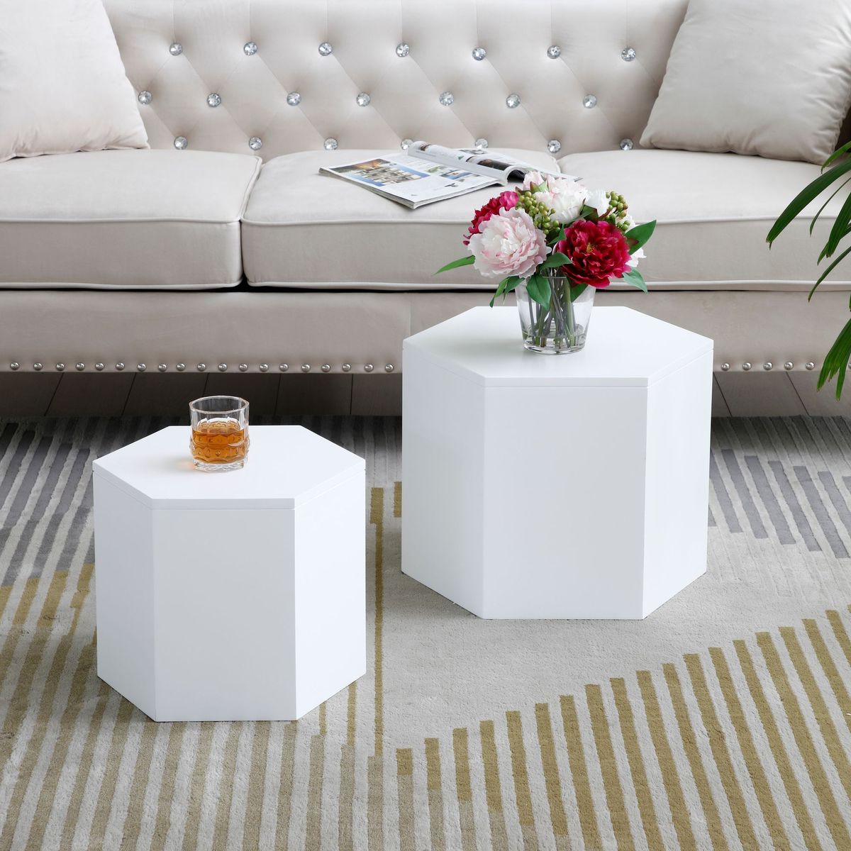 Coffee Tables,MDF With Ash/oak/walnut Veneer Side Table/coffee Table/end Table/nesting Table Set Of 2 For Living Room,office,bedroom, White, 2Colors_maomaolike.com