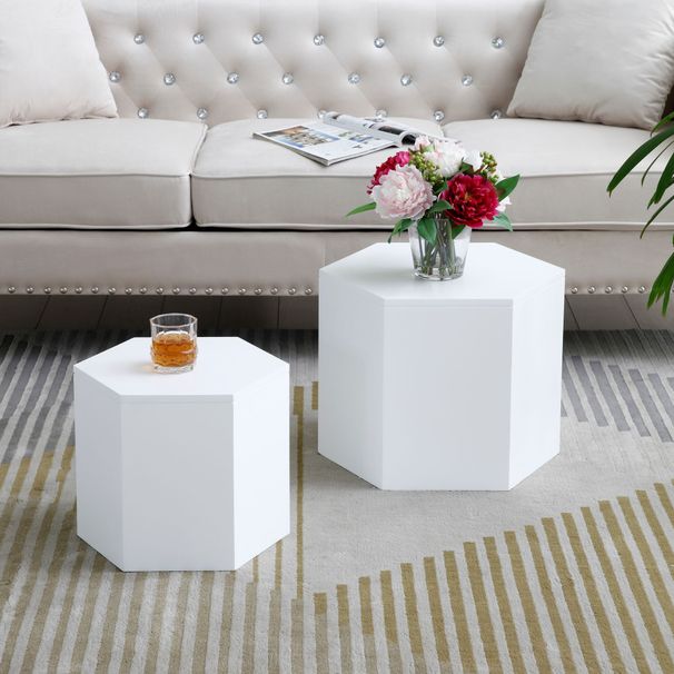 Coffee Tables,MDF With Ash/oak/walnut Veneer Side Table/coffee Table/end Table/nesting Table Set Of 2 For Living Room,office,bedroom, White, 2Colors_maomaolike.com