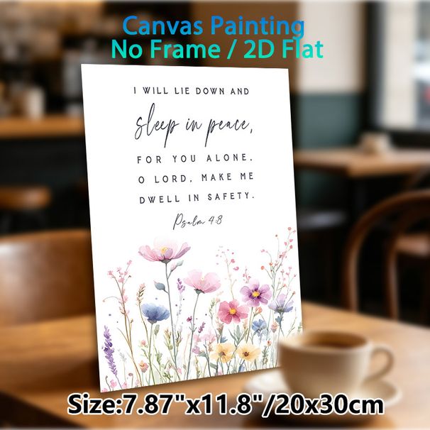 Psalm 4:8 Scripture Painting Poster, Soft Watercolor Wildflower Poster, Calming Faith-based Inspirational Verse Design, Suitable For Bedroom, Living_maomaolike.com