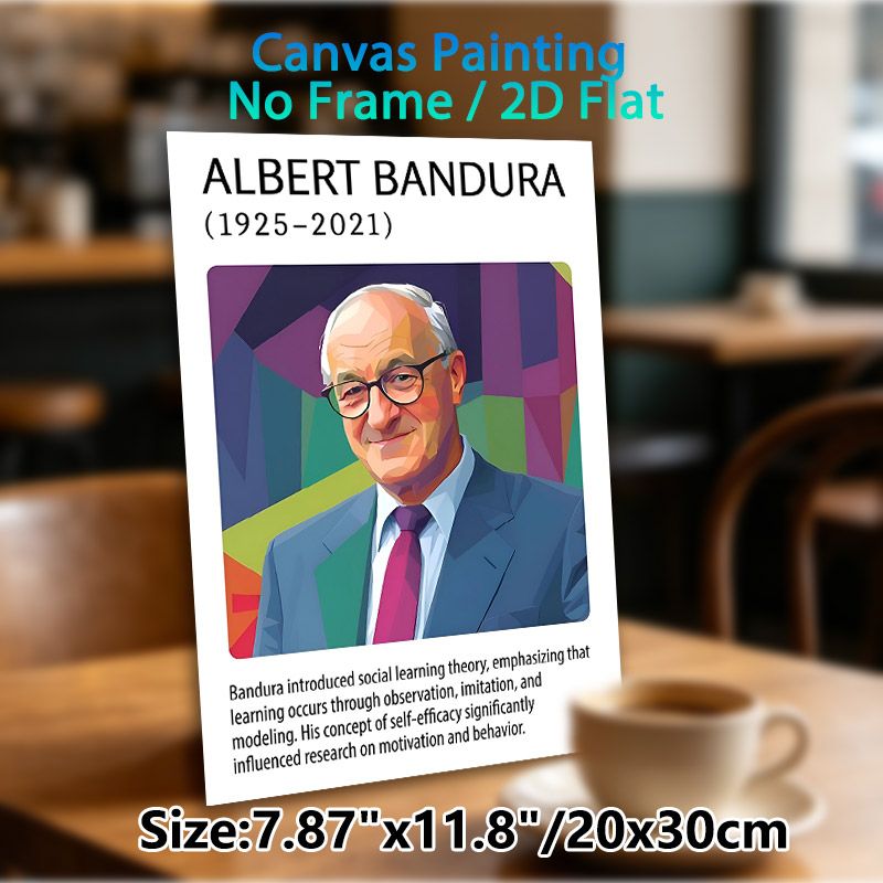 Albert Bandura Themed Painting Poster, Vibrant Polygonal Style Portrait Poster, Informative Design With Social Learning Theory Intro, Ideal For_maomaolike.com